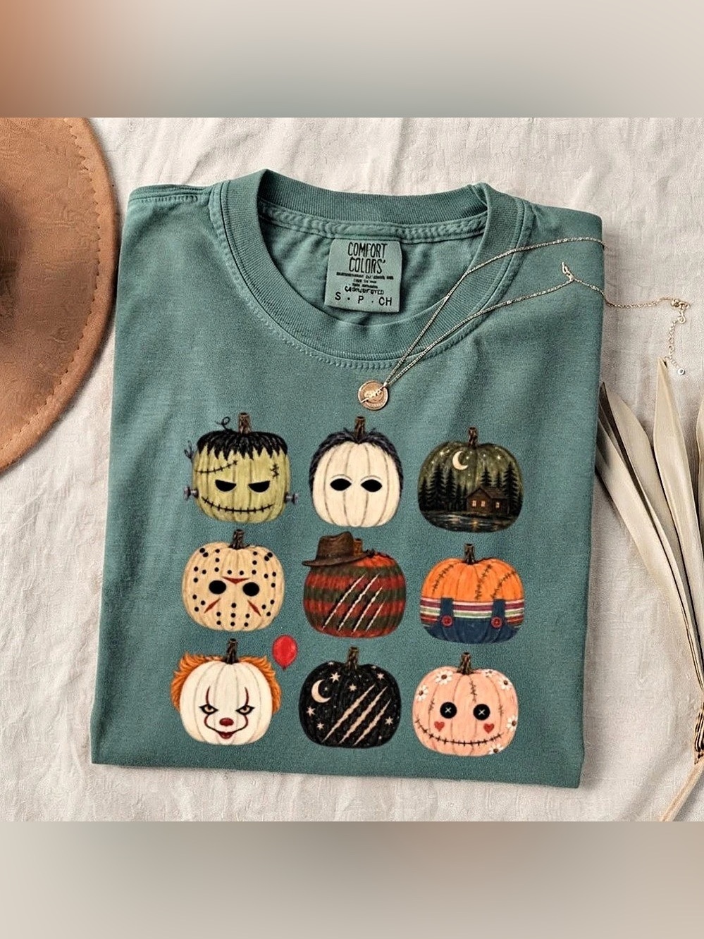 Spooky Horror Movie Pumpkin Faces Comfort Colors T-Shirt Halloween